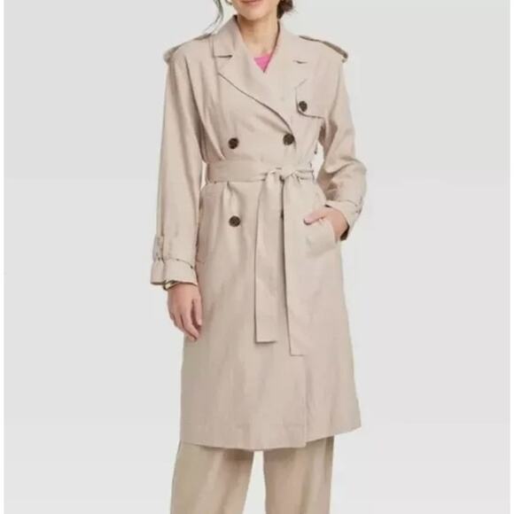 NWT A New Day Double Breasted Linen Blend Trench Coat Jacket Tan Women's Size XL - Picture 1 of 12
